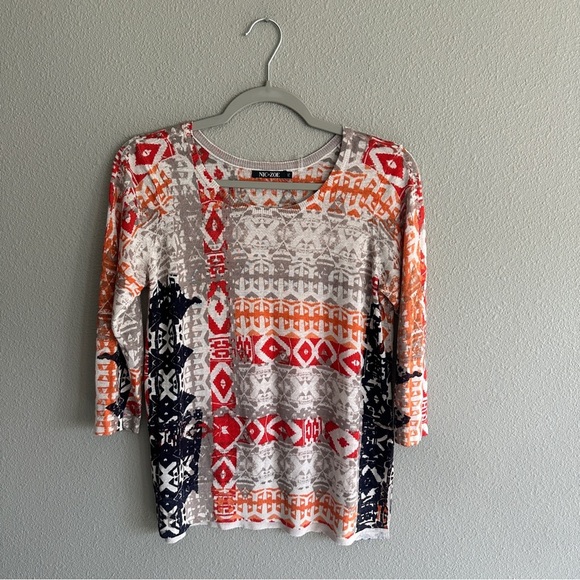 Nic + Zoe Multicolor Patterned Linen Knit Top PS - Picture 1 of 10